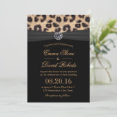 Leopard Print Bright Diamond Black Ribbon Wedding Kaart (Staand voorkant)
