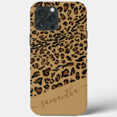 Leopard Print Brown Black Elegant Script Name Case-Mate iPhone Case (Achterkant)