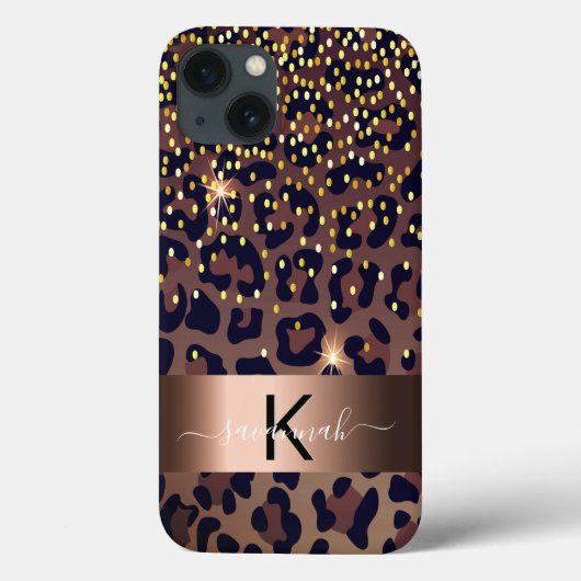Leopard print bruin zwart monogram Case-Mate iPhone case (Achterkant)