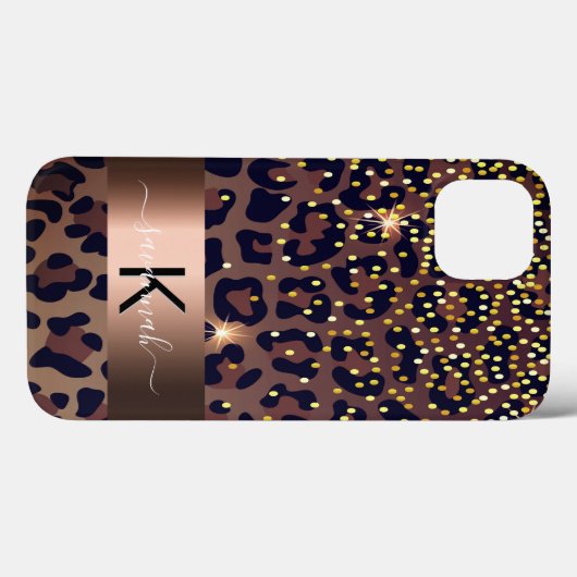 Leopard print bruin zwart monogram Case-Mate iPhone case (Achterkant (horizontaal))