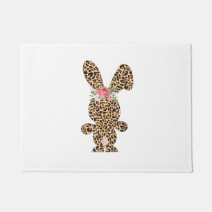 Leopard Print Bunny Flowers Girls Women Happy East Deurmat