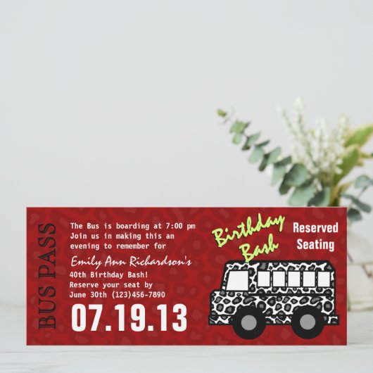 Leopard Print Bus Pass verjaardagsfeestje Programma (Staand voorkant)