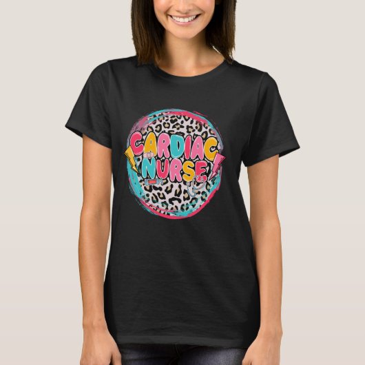 Leopard Print Cardiac Nurse Waardering Verpleegkun T-shirt (Voorkant)