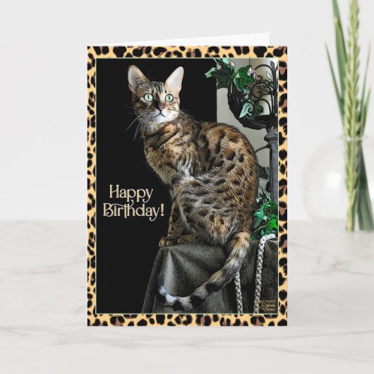 Leopard Print Cat-Thleed Birthday Card Kaart (Voorkant)