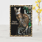 Leopard Print Cat-Thleed Birthday Card Kaart (Gele Bloem)