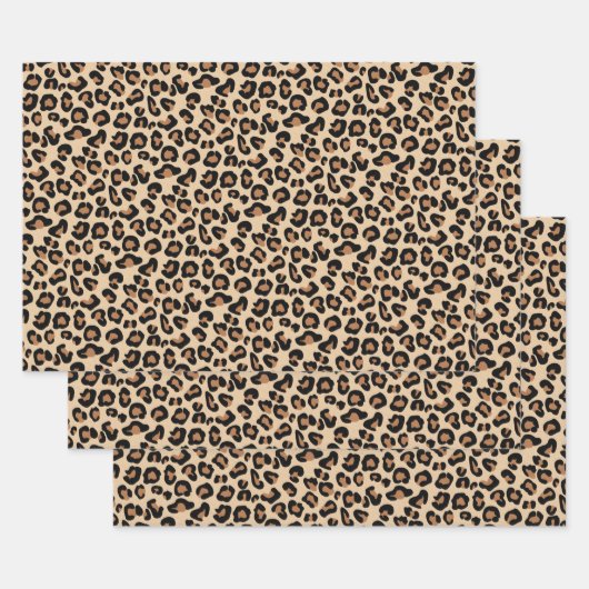 Leopard Print, Classic Black en Tan Inpakpapier Vel (Set)