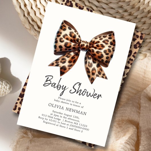 Leopard Print Coquette Bow Baby shower Uitnodiging