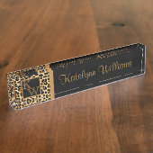 Leopard Print Custom Monogram Desk Name Bord Naambordje (Zijkant)