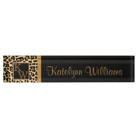 Leopard Print Custom Monogram Desk Name Bord Naambordje (Voorkant)
