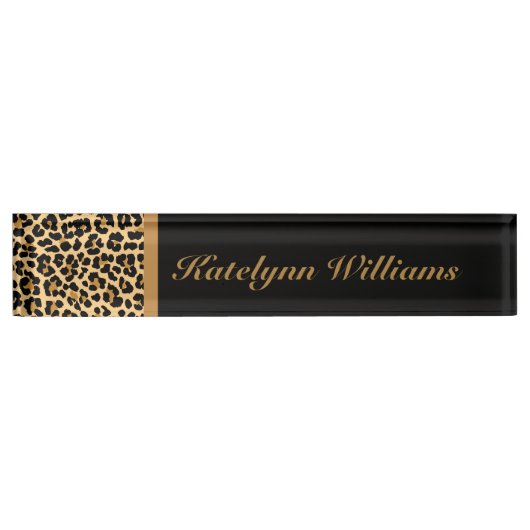 Leopard Print Custom Monogram Desk Name Bord Naambordje (Voorkant)