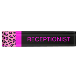 Leopard Print Custom Pink Desk Name Bord Naambordje