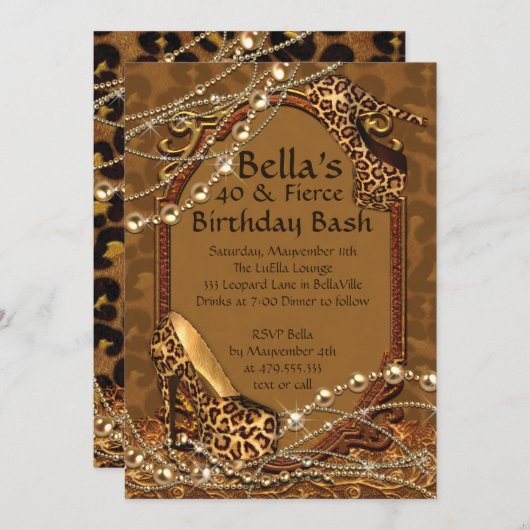 Leopard Print Dames Verjaardag Uitnodigingen (Voorkant / Achterkant)