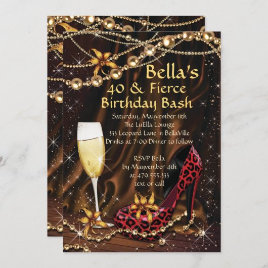Leopard Print Dames Verjaardag Uitnodigingen (Voorkant / Achterkant)