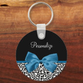 Leopard Print Dierenmotief  Blauw Boog Sleutelhanger (Voorkant)