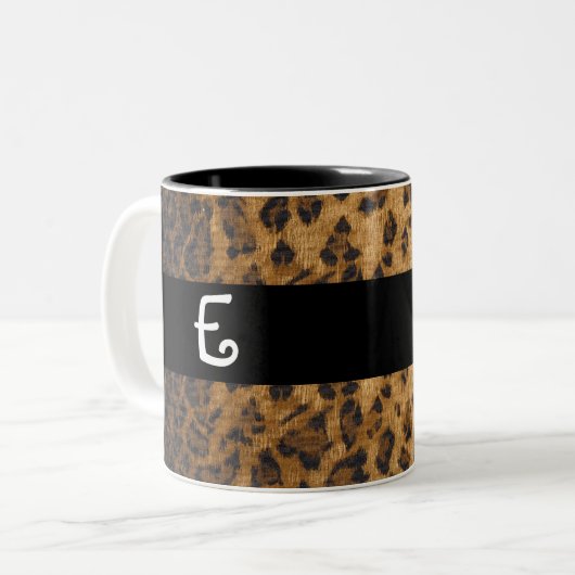 Leopard Print E monogram initiaal Coffee Mok Cup (Voorkant links)