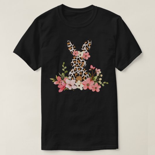 Leopard Print Easter Bunny Rabbit Holiday Flowers T-shirt (Design voorkant)