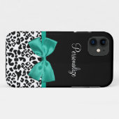 Leopard Print Emerald Green Ribbon Bow Naam Case-Mate iPhone Case (Achterkant (horizontaal))