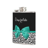 Leopard Print Emerald Green Ribbon Bow Naam Heupfles (Links)