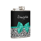 Leopard Print Emerald Green Ribbon Bow Naam Heupfles (Rechts)