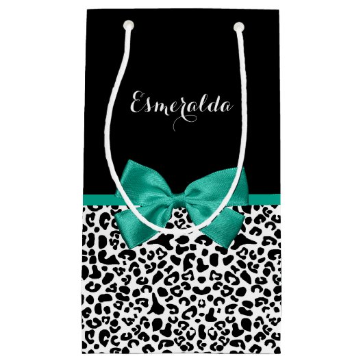 Leopard Print Emerald Green Ribbon Bow Naam Klein Cadeauzakje (Voorkant)
