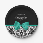 Leopard Print Emerald Green Ribbon Bow Naam Papieren Bordje (Voorkant)