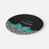 Leopard Print Emerald Green Ribbon Bow Naam Papieren Bordje (Gekanteld)
