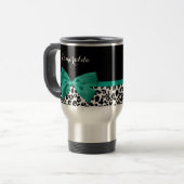 Leopard Print Emerald Green Ribbon Bow Naam Reisbeker (Voorkant links)