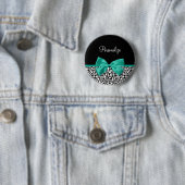 Leopard Print Emerald Green Ribbon Bow Naam Ronde Button 5,7 Cm (In situ)