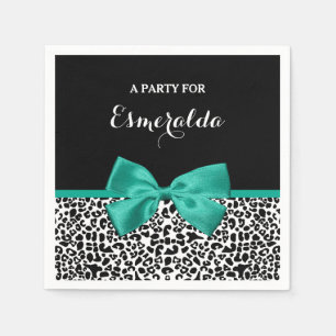 Leopard Print Emerald Green Ribbon Bow Naam Servet
