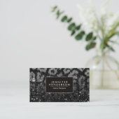 Leopard Print en Black Glitter Visitekaartje (Staand voorkant)