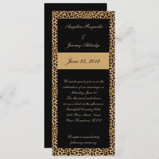 Leopard Print en Black Wedding Invitation Kaart (Voorkant / Achterkant)