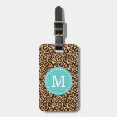 Leopard Print en Turquoise Custom Monogram Bagagelabel (Voorkant verticaal)