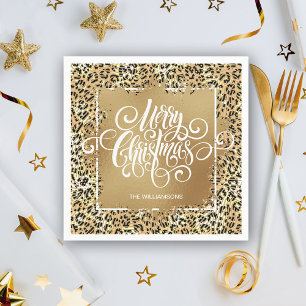 Leopard Print Gold Faux Foil Merry kerst Servet
