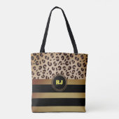 Leopard Print Goud Zwart Strips Twee Toon Monogram Draagtas (Achterkant)