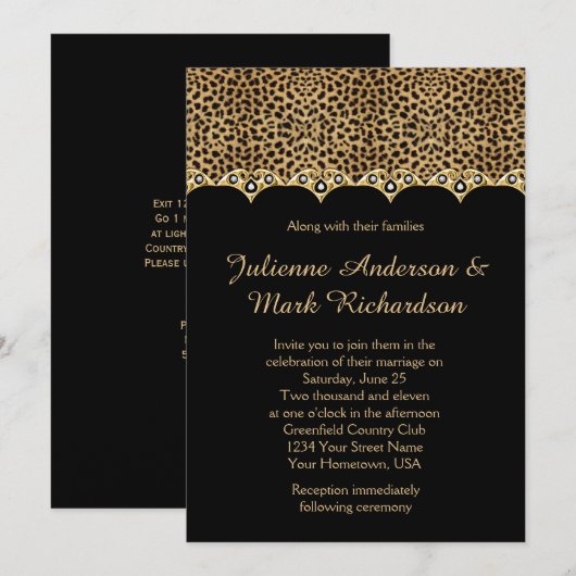 Leopard Print Gouden Diamanten Bling Wedding Kaart (Voorkant / Achterkant)