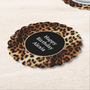 Leopard Print Gouden Glitter Sparkle Lijst Verjaar Kartonnen Onderzetters