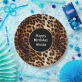 Leopard Print Gouden Glitter Sparkle Lijst Verjaar Papieren Bordje (Feest)