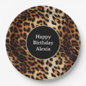 Leopard Print Gouden Glitter Sparkle Lijst Verjaar Papieren Bordje (Voorkant)
