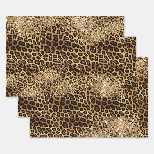 Leopard Print Gouden Glitzy Glitter Glitter Inpakpapier Vel (Set)