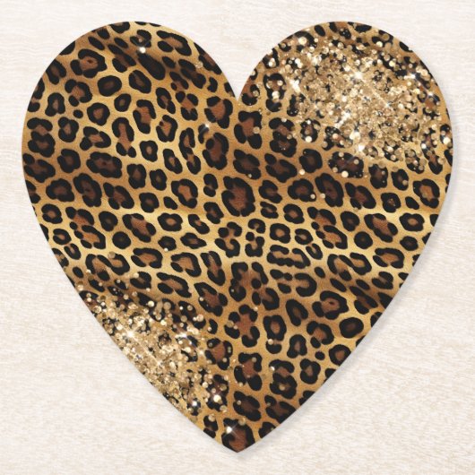 Leopard Print Gouden Glitzy Glitter Glitter Kartonnen Onderzetters (Voorkant)