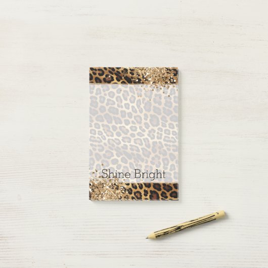 Leopard Print Gouden Glitzy Glitter Glitter Post-it® Notes (Op bureau)