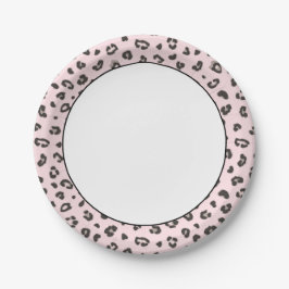 Leopard Print Gray en Black op Roze Papieren Bordje