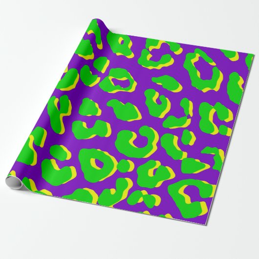 Leopard Print Green Paars Yellow Cadeaupapier (Uitgerold)