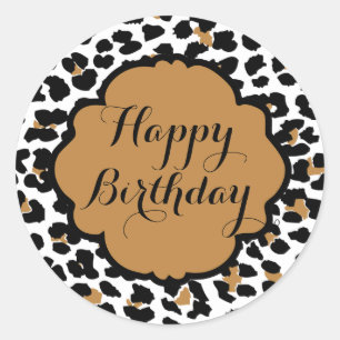 Leopard Print Happy Birthday-stickers Ronde Sticker