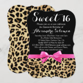 Leopard Print Hot Pink Bow Sweet 16th Birthday Kaart (Voorkant / Achterkant)