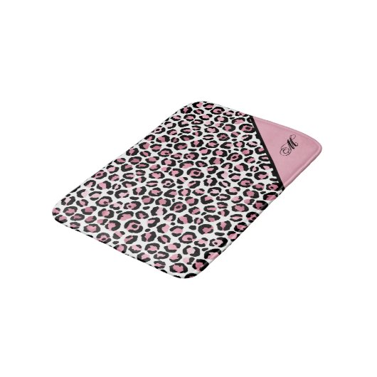 Leopard Print in roze wit en zwart met monogram Badmat (Gekanteld)