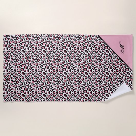 Leopard Print in roze wit en zwart met monogram Strandlaken (Voorkant)
