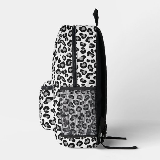 Leopard Print in zwart-wit met grijs Bedrukte Rugzak (Rechts)