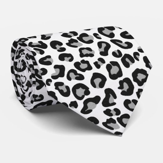 Leopard Print in zwart-wit met grijs / grijs Stropdas (Opgerold)