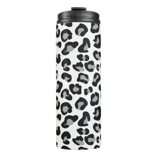 Leopard Print in zwart-wit met grijs Thermosbeker (Voorkant)